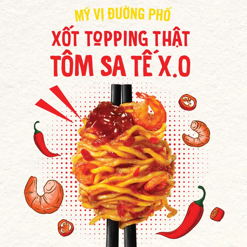 [Chính Hãng] Mì Trộn Tôm Sa Tế X.O Xốt Topping Thật LÓKCÓK (99 gram) Food Thức Ăn Cay 6