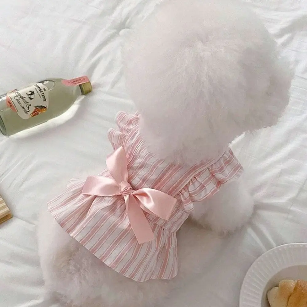 Summer Striped Bows Pet Dresses Cute Breathable Dog Clothes Small Dogs Soft Pet Supplies