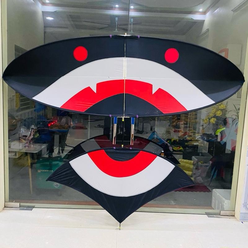 Diều cabon 3m cá mập xanh vải riptop may ziczac nan full cánh tím có độ may nét