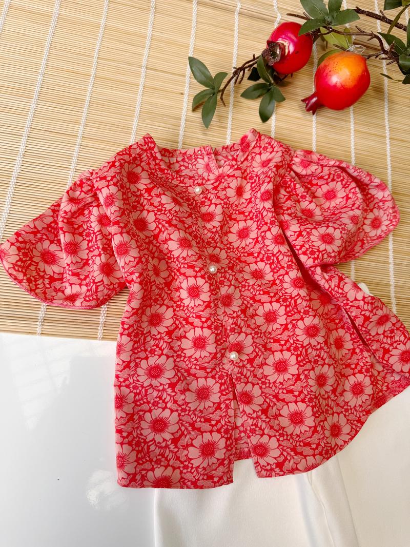 Product Introduction of Bộ áo bà ba và quần vải lụa tay ngắn cho bé gái 6-24kg 15