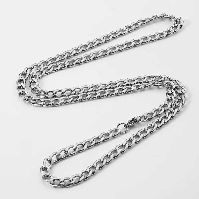 Vòng Cổ Bằng Thép Không Gỉ, Dành Cho Nam Giới, Xu Hướng Hip Hop, Dây Chuyền Hoa Gai Dầu, Giống Như Dây Chuyền Lưỡi Rắn Dẹt, Dây Chuyền Curb, Dây Chuyền Xương Rắn Thép Titan 2