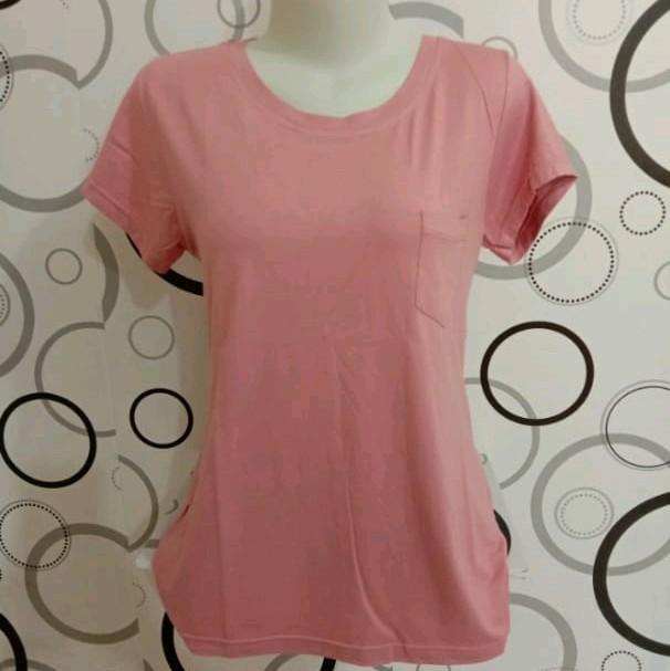kaos atasan wanita O neck modern trendy Rayon Spandex Baju Polos Oblong Basic Tebal Pendek 7