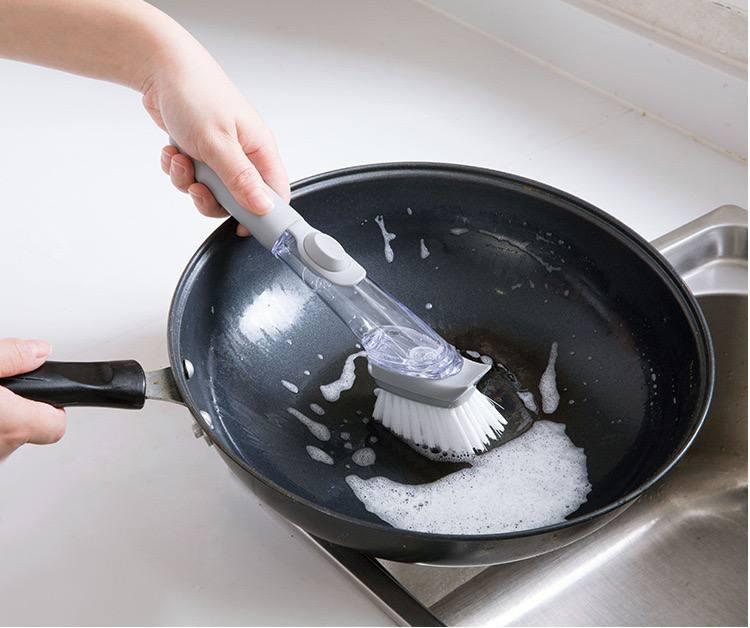 Bàn Chải Cọ Rửa Chén Bát Xoong Nồi, Chà Rửa Đa Năng 2in1 Có Chỗ Đựng Nước Rửa Chén 0