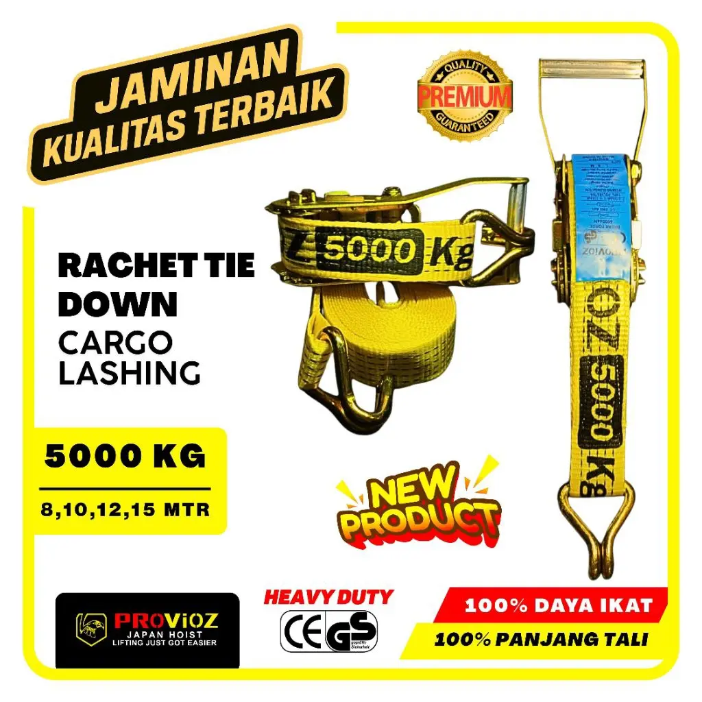 PROVIOZ ratchet tie down (LEBAR TALI CEK DESKRIPSI) cargo lashing belt pengikat barang (HARGA PER BIJI)