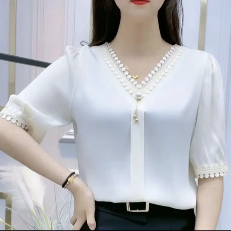 Áo Thời Trang Mùa Hè Cho Phụ Nữ Trung Niên, Dễ Phối Đồ, ngắn Tay, Áo Ôm Sát, Màu Trơn Thích Hợp Cho Mẹ, Năm 2024 3