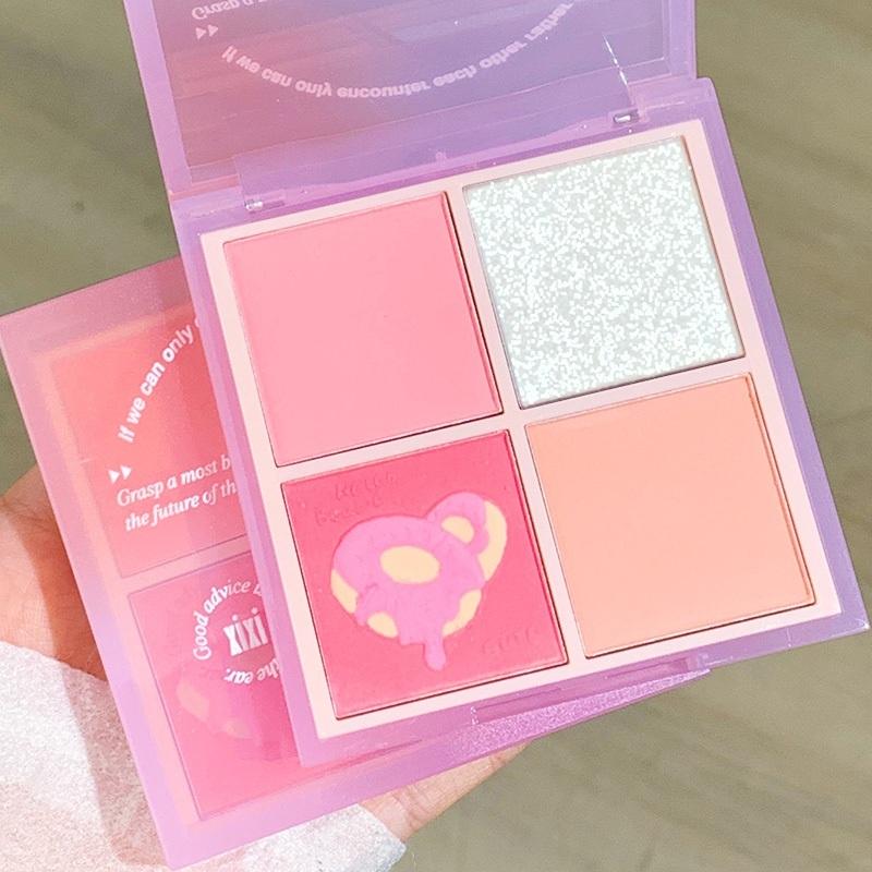 Phấn Má Hồng XIXI 4 Màu Có Nhũ Sáng Hightlight Tông Lì Trang Điểm Tự Nhiên