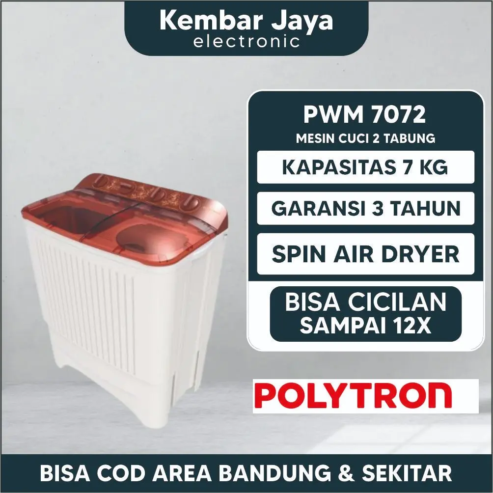 Mesin Cuci Polytron 2 Tabung PWM 7072 Hijab Series Garansi Resmi