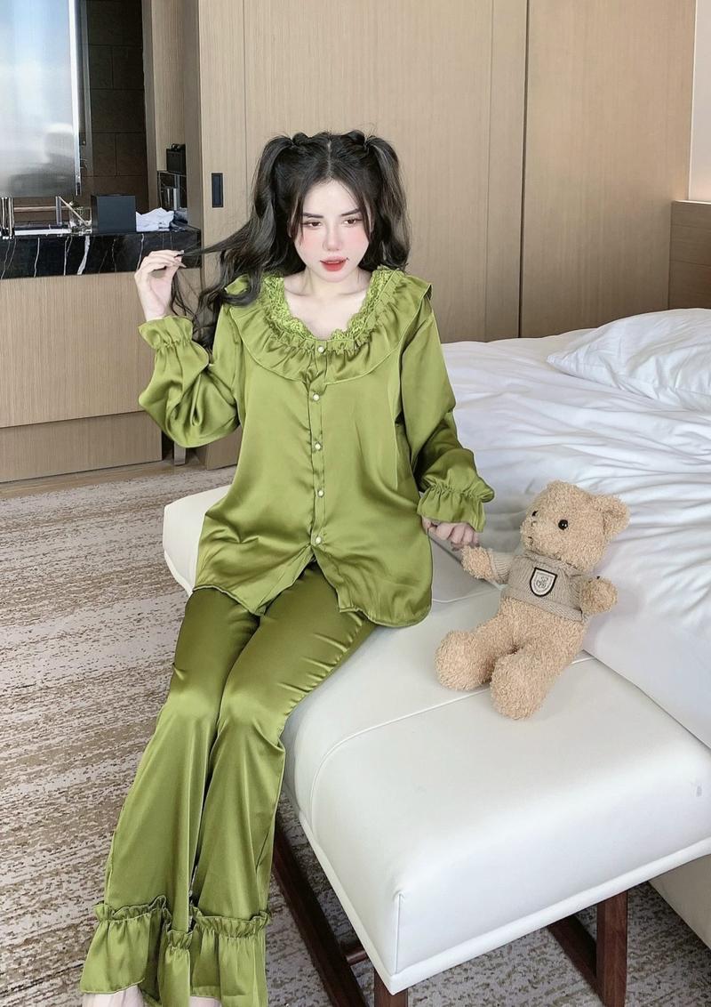 Product Introduction of Sét đồ ngủ pijama cổ bèo tiểu thư tay dài chất lụa latin mềm mịn mát về 5 màu siêu xinh (freesize 40-60kg) Nữ Women Voi 6