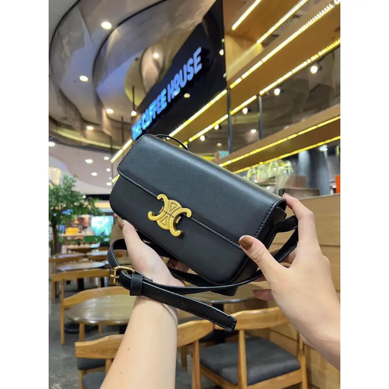 Túi xách nữ đeo vai logo vàng da trơn lót nhung Bag Đeo Chéo