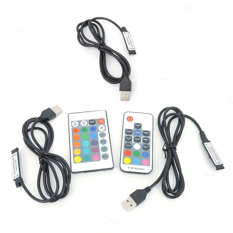 Nguồn sáng dải LED RGB, Bộ điều khiển RF, Kích thước nhỏ, 3 phím, 17 phím, 24 phím, 4 chân đến cổng USB, 5V, YB17VN 6