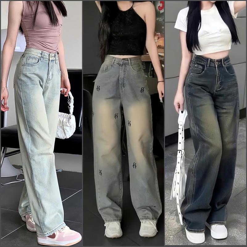 Quần jean nữ dáng suông CẠP CAO viền sọc ống rộng màu RÊU BỤI style bụi phủ dơ THANH LỊCH