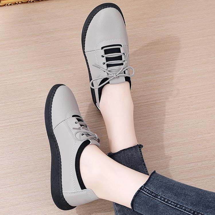 Product Introduction of Luxury genuine leather shoes for women lace up outdoor leather flats anti-slip rubber office shoes 21