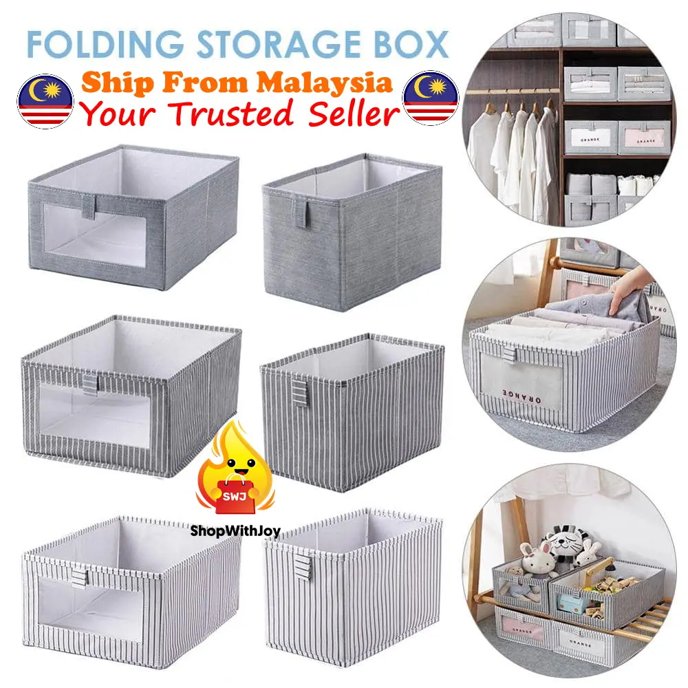 【ShopWithJoy】Korean Storage Box Foldable Wardrobe Linen Storage Box Clothes Organizer Basket Underwear Cloth Storage Supplies