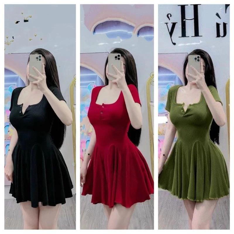Product Introduction of Đầm Tay Ngắn Dáng Xòe Gài Nút Phong Cách Năng Động Nữ Tính 2