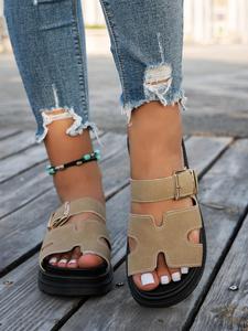 Women's Fashionable Plain Color Buckle Decor Slip on Sandals, Casual Comfortable Platform Sandals for Summer, Female All-match Open Toe Sandals for Daily Wear