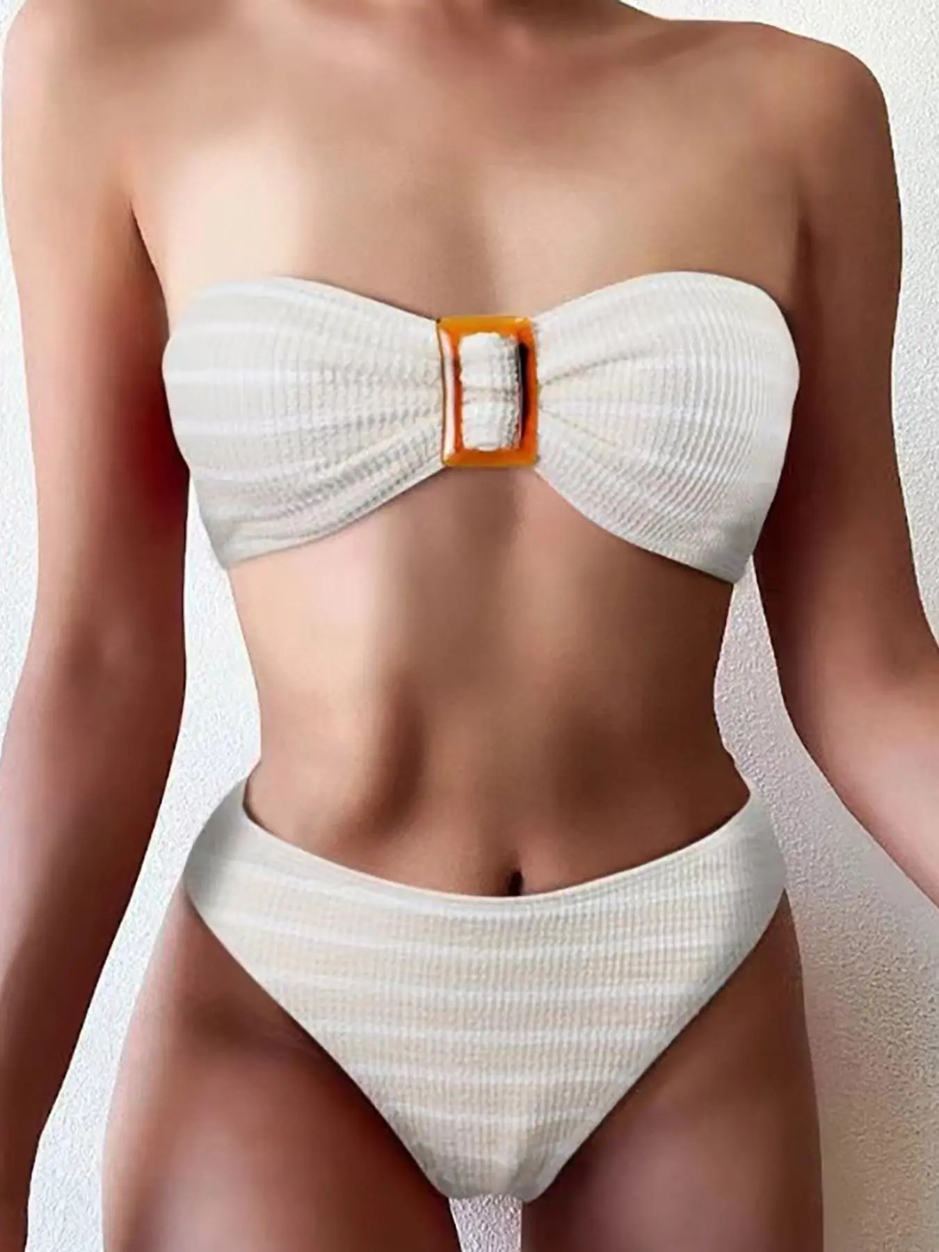 Women's Summer Striped Print Bikini Swimwear Bandeau Top & High Cut Swim Bottom Swimsuit Sets, Bathing Suits 2024 for Women, Summer Beach Swimwear, Women's Swimwear