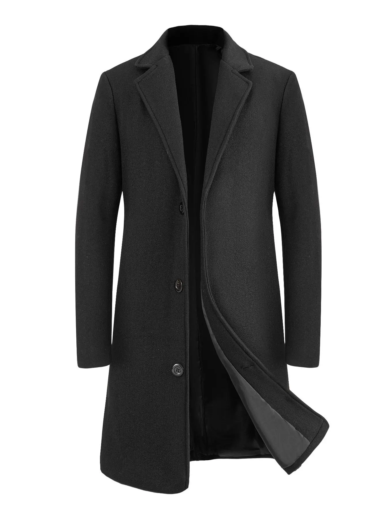 Men's Regular Fit Solid Lapel Collar Single Breasted Trench Coat, Long Sleeve Button Front Coat For Men, Fashion Cozy Comfy Men's Outerwear For Winter