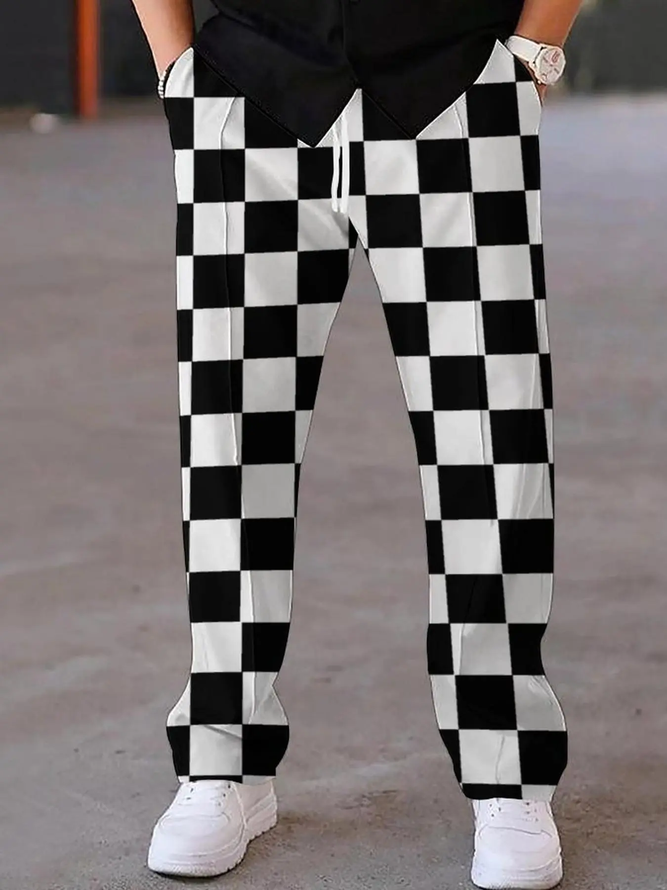 Men's Plaid Print Drawstring Waist Pants, Casual Comfy Pocket Trousers for Spring & Fall, Fashion Men's Bottoms for Daily Wear