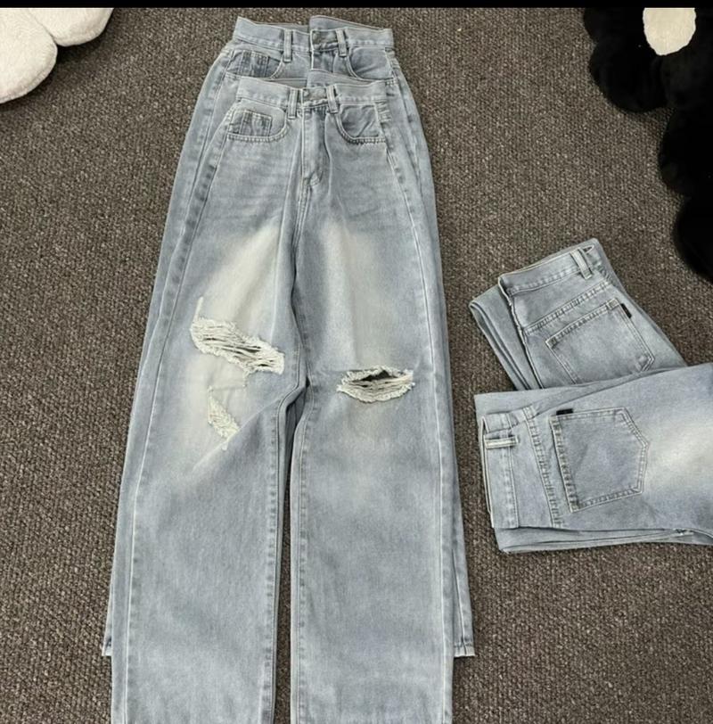 Product Introduction of Quần Jean Nữ Ống Rộng Lưng Cao Nâng Mông Rách Gối S-5644 - Chất liệu bò xanh bạc , không nhăn, che khuyết điểm và tôn lên vòng 3 - Ong, Women 9