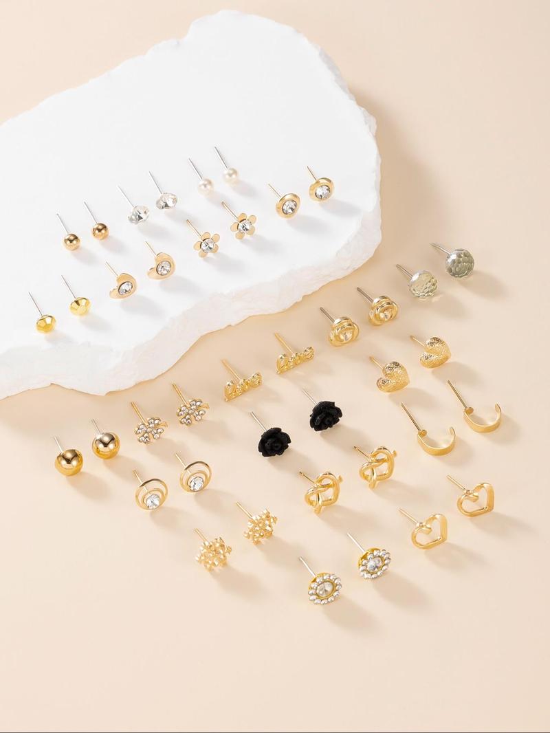 Product Introduction of Cute Flower & Heart & Rhinestone Decor Earrings Set, Fashion Jewelry for Party, Daily Clothing Decor, Trendy All-match & Exquisite Jewelry for Birthday Gift 3