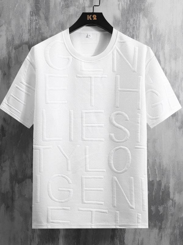 Men's Regular Fit Letter Embossed Round Neck Tee, Graphic Tees Y2K, Casual Shortsleeve Crewneck T-shirt for Summer, Comfy Men's Streetwear Top for Daily Wear, Menswear 0