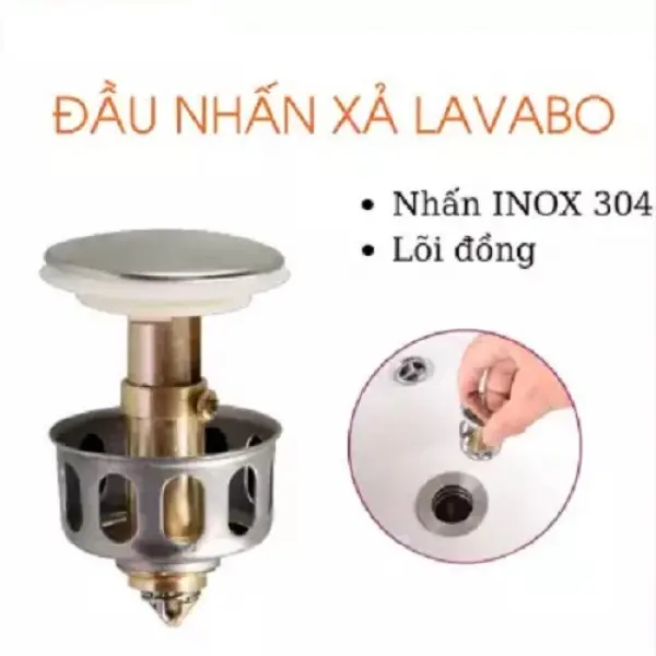 Nắp đậy ấn xả nước bồn rửa mặt Lavabo Inox 304 chống han gỉ 5