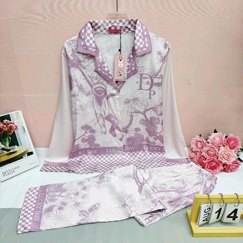 Đồ Bộ Pijama Mẫu Latin (Lụa Mịn) Vải Mềm Mát Quần Dài Tay Áo Dài, Có Nhiều Màu,Dành Cho Nữ Mặc Bốn Mùa, size  45-60kg -Shop Thúy  pijama  Quần Ngủ Áo Ngủ Women Kem Nhung Thun 1