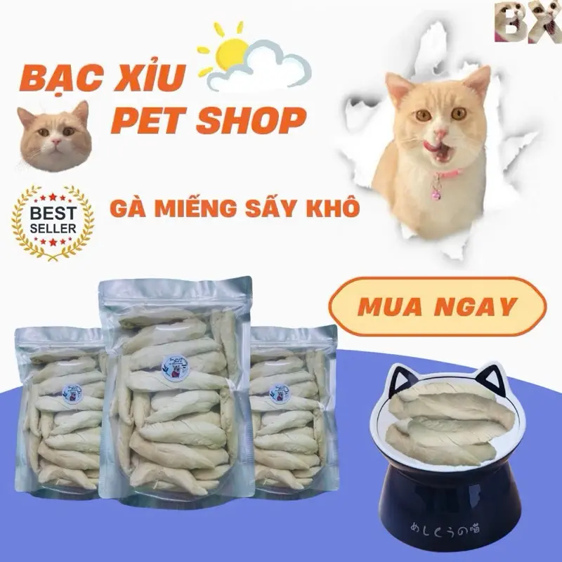 Ức gà sấy cho mèo, gà sấy khô cho mèo, thịt ức gà sấy cho mèo[HÀNG LOẠI I] 1oo% thịt gà, không vụn 0