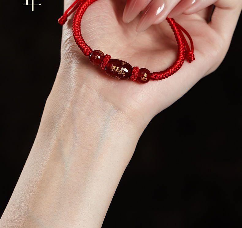 Product Introduction of 2025 Year of Snake Zodiac Animal Bracelet Tiger Monkey Pig Dragon's Birth Year Defends Red Rope Braid Agate Carrying Strap Gifts for Men and Women 5