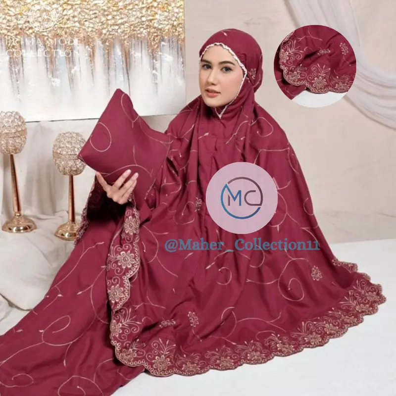 Mukena Gracella Dewasa Bunga Teratai Full Bordir Mewah Free Tas 0