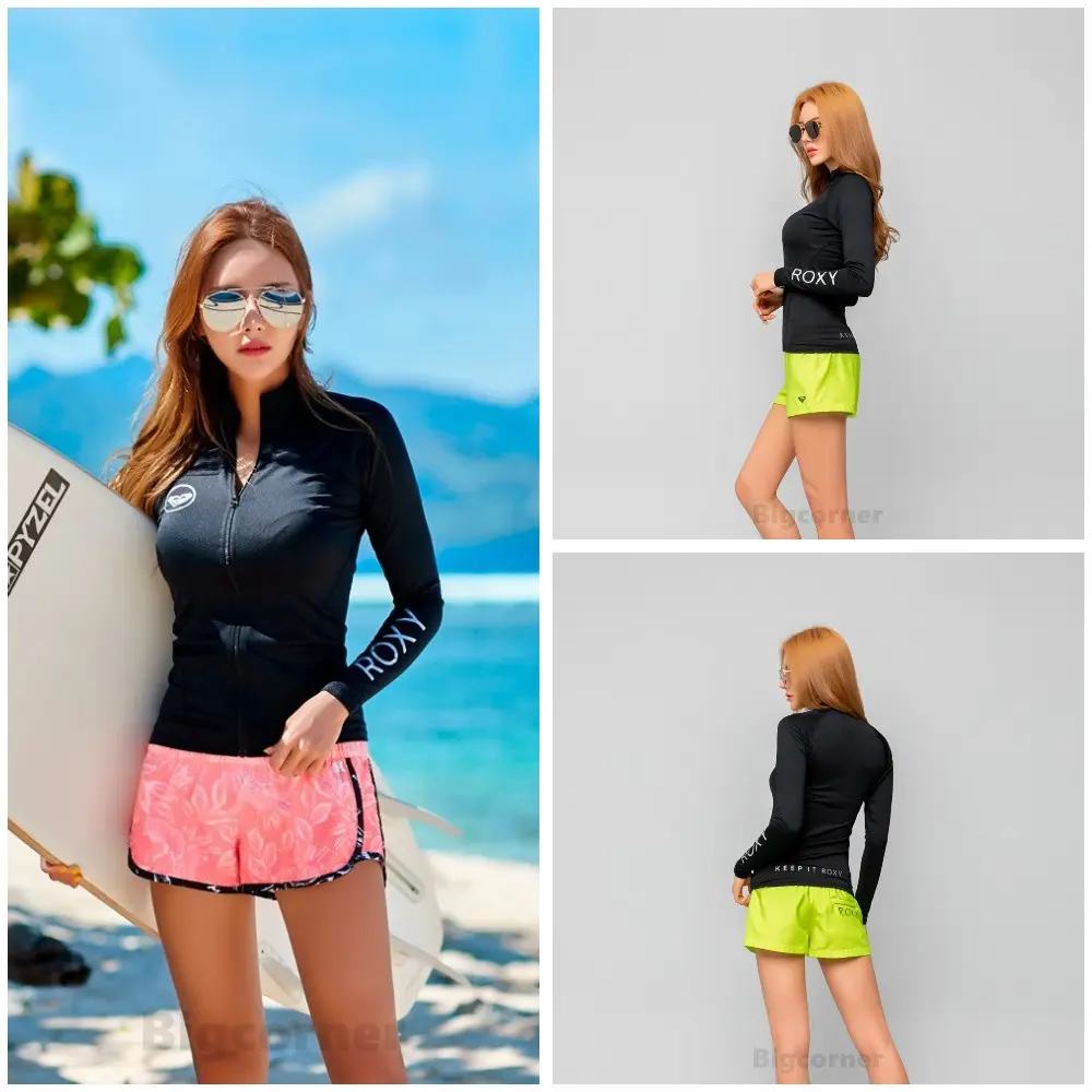 Women's Surf Shirt Sports Outerwear Zipper Entry Snug fit Swimsuit Rash Guards (Not Shorts) A80004