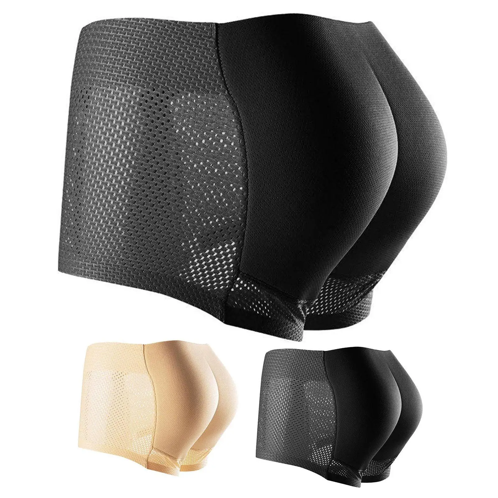 Men Breathable Mid-rise Underpants Solid Color Butt Lift Shaper Hip Pad Shorts Panties Fake Butt Seamless Underwear