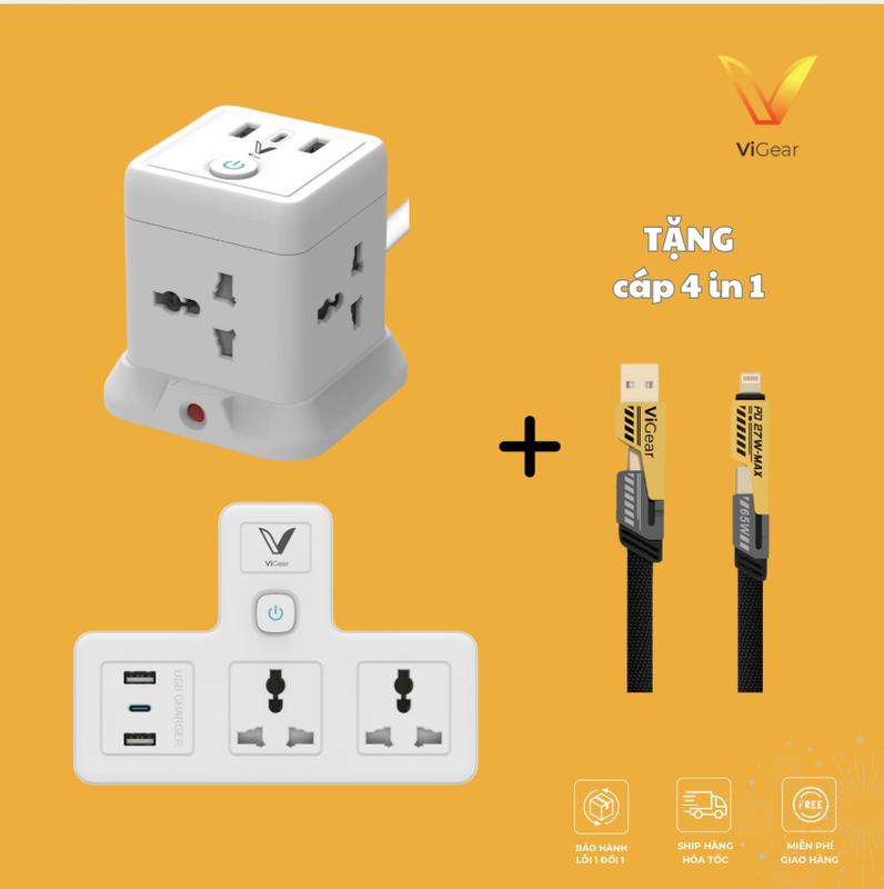 Ổ cắm USB Nhiều Cổng Vigear tối đa 4 cổng sạc, đã có phiên bản nâng cấp sạc nhanh PD 20W, gồm 4 lỗ cắm chịu tải 2500w an toàn chống giật, chịu nhiệt, 1 dổi 1 sản phẩm mới bảo hành 12 tháng