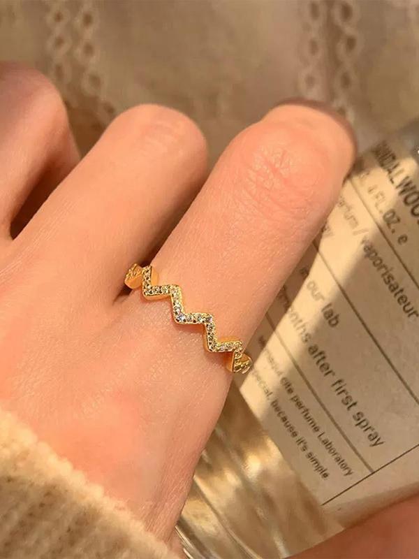 925 Sterling Silver Wave Shaped Artificial Zircon Decor Ring, Fashion Accessories for Women & Girls, Trendy All-match & Exquisite Jewelry for Birthday Gift 5