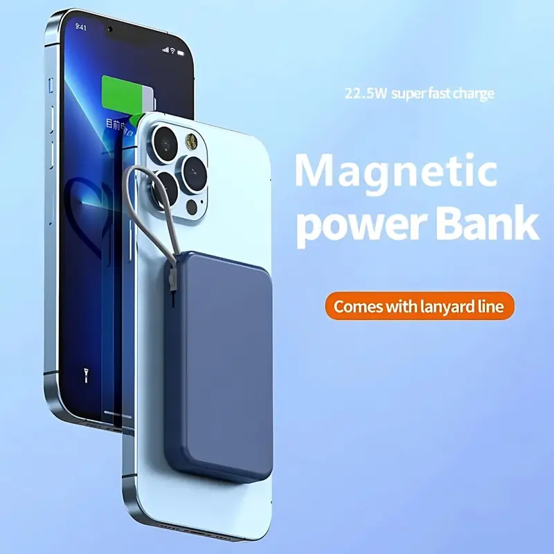 Mag-safe Power Bank 10000mah Wireless Power Bank Fast Charging 22.5W Portable Charger - 15W Wireless Charge Battery Pack - Power Bank (Light Blue) 1