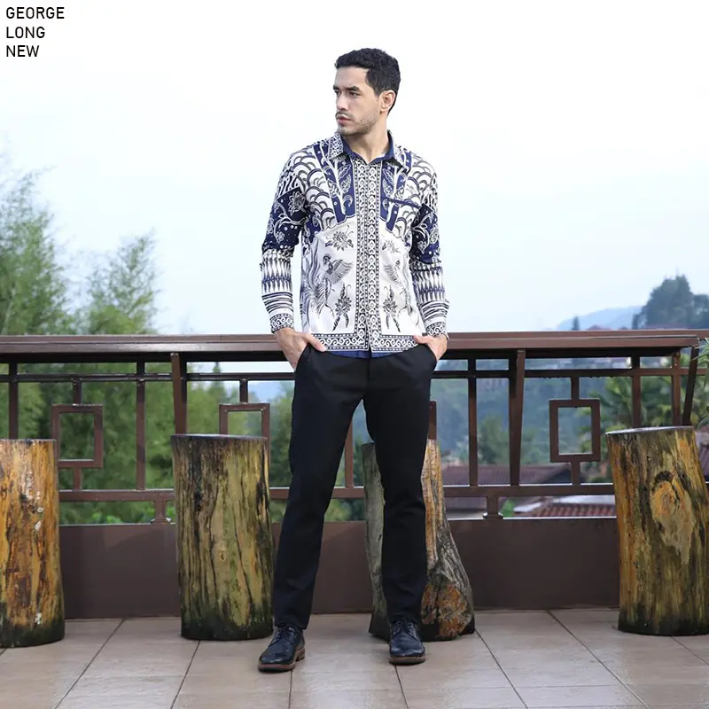 Evercloth George Kemeja Batik Pria Lengan Pendek Hem Batik Cowok Baju Batik Laki-Laki Slim Fit Batik Couple Modern Seragam Keluarga Couple Kantor Sarimbit Katun Stretch 3