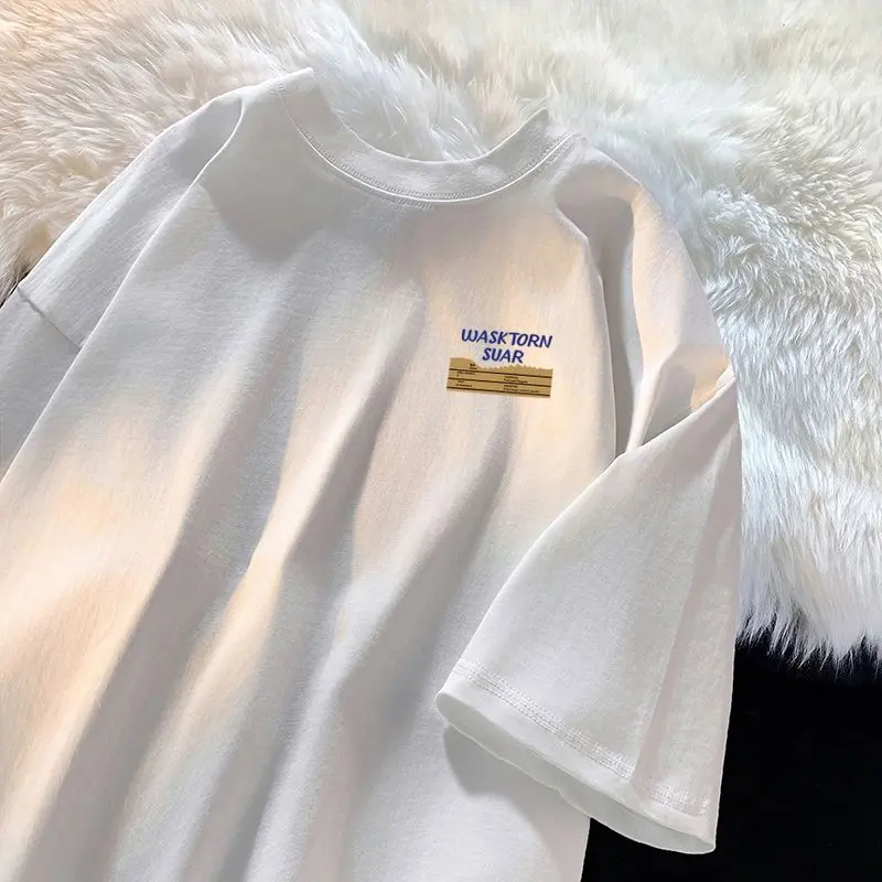 Áo Thun ngắn Tay 100% Cotton, Dành Cho Nam, Phong Cách Mùa Hè, Phong Cách Hồng Kông Hợp Xu hướng Dáng Rộng Vừa Vặn, Tay Lửng