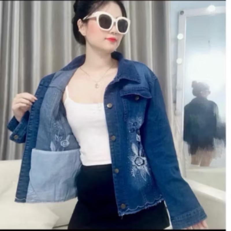 Áo Khoác Jean giản lai tua thêu hoa đính cườm siêu nét 4