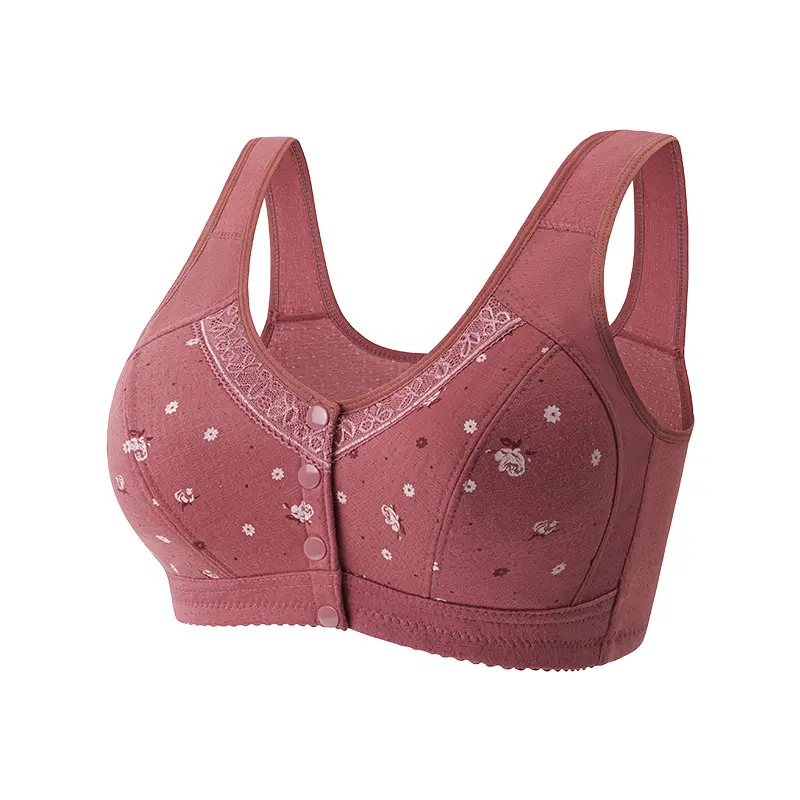 2025 Spring/Summer Front Closure Bra for Women, Soft Cotton Vest Style, Middle-aged and Elderly Plus Size Pure Cotton Wireless Bra for Women balconette