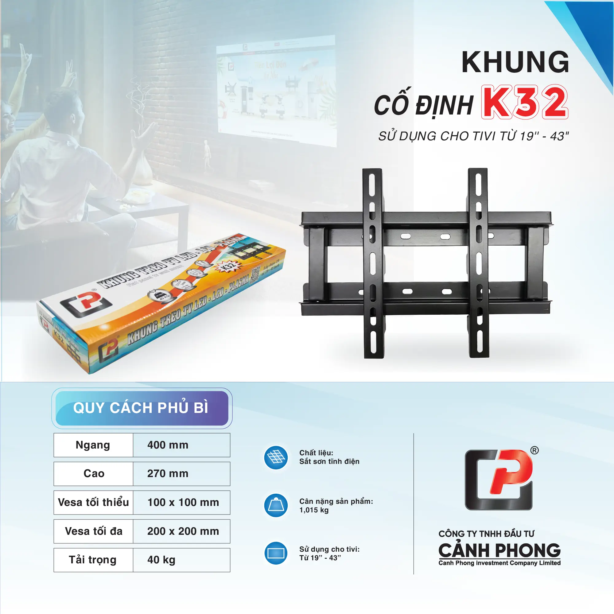 Khung kệ treo tivi cố định, khung giá treo tivi led hàng loại dày cho mọi hãng tivi từ 19inch-65inch