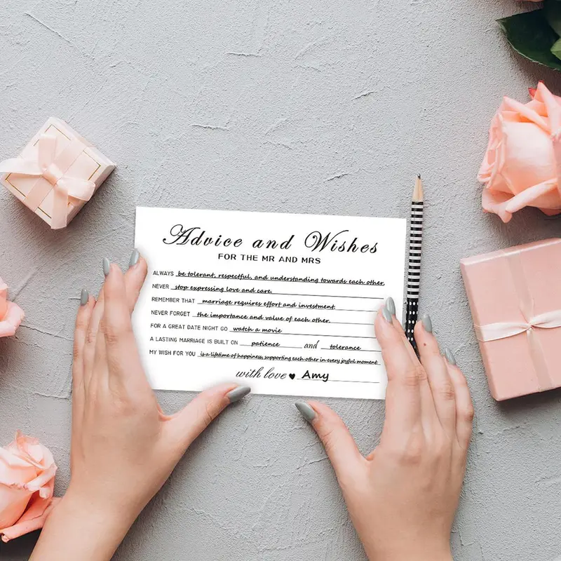 Wedding Party Advice & Wishes Card, 50pcs/set Wedding Dinner Event Table Decoration Writable Card, Wedding Blessing Card 5