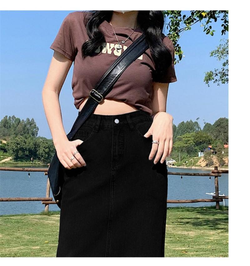 Product Introduction of Chân Váy Denim, Phong Cách Thường Ngày Xẻ Lưng, Dành Cho Phụ Nữ, Dài Trung Bình Thiết Kế Cổ Điển Cạp Cao, Chân Váy Bodycon Hàng Mới Về 13
