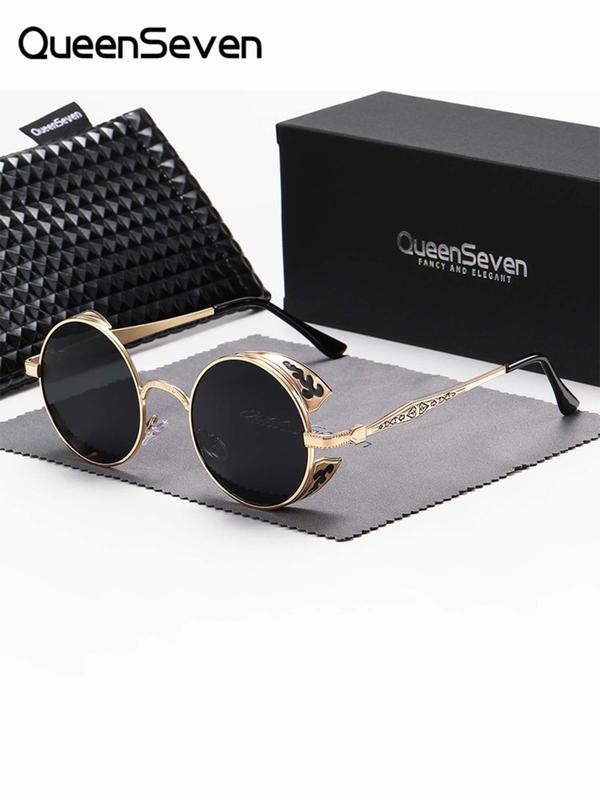 Unisex Street Style Polarized Sunglasses for Everyday Use, Trendy Punk Round Frame Sunglasses, Fashionable Vintage Accessories for Trip & Driving Use with Glasses Cloth &  Bag 5