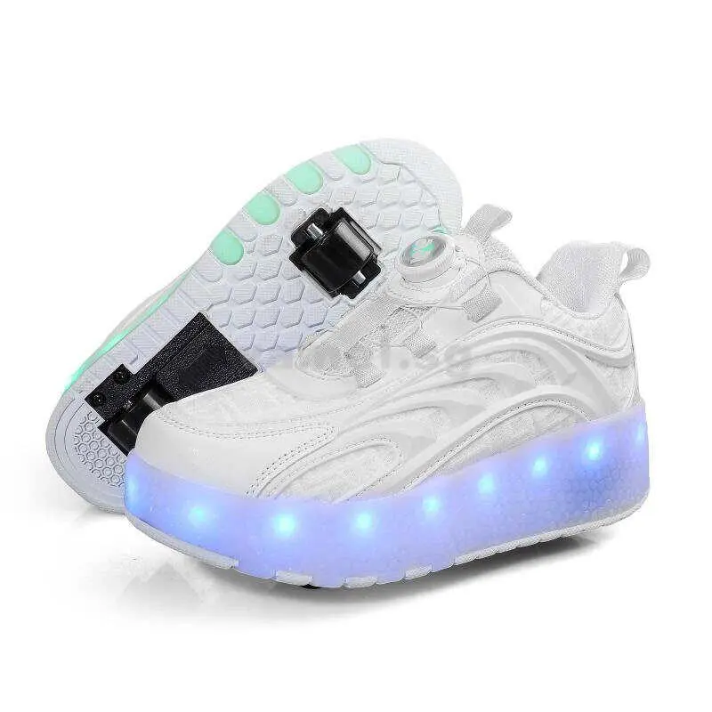Girls le LED kids skates rotating buckle double wheeled roller shoes PLAC