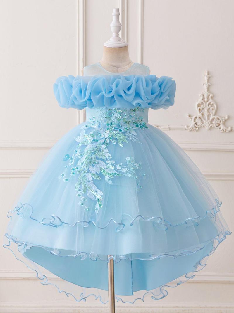 Product Introduction of Flower Girl Embroidery Sequin Decor Tulle Formal Dress, Elegant A-Line Dress for Party Wedding Guest, Kids Clothes for All Seasons 5