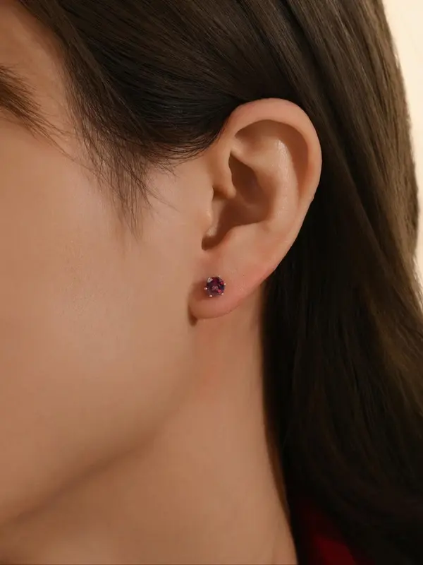S925 Sterling Silver Garnet Decorated Stud Earrings, Fashionable Jewelry for Women & Girls, Trendy All-match & Exquisite Jewelry for Birthday Gift 5
