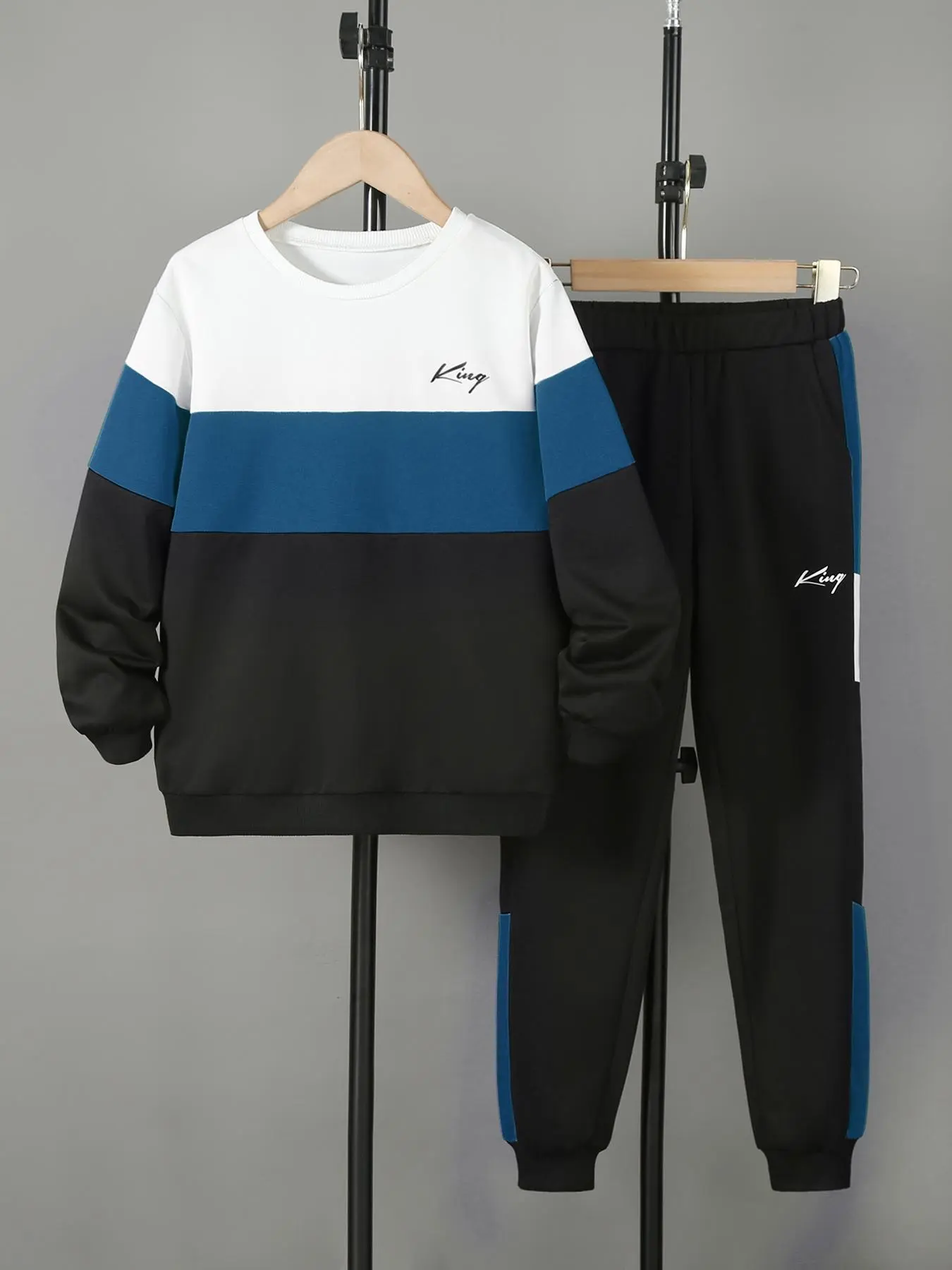 Boy's Colorblock Print Sweatshirt & Pocket Sweatpants Set, Casual Long Sleeve Pullover & Pants for Spring & Fall, Kid's 2 Piece Set Clothes， Drip Tracksuits Boys