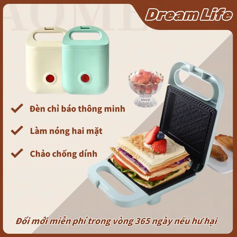 Máy làm bánh sandwich, máy nướng bánh mỳ đa năng công suất 650W nướng nhanh, chống dính tốt