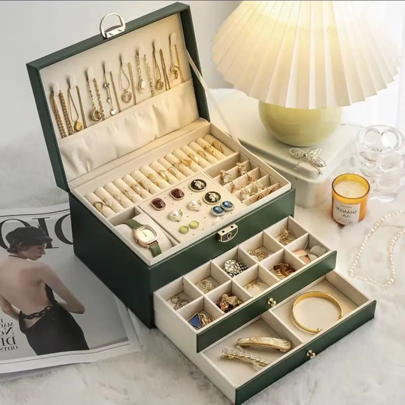 Hộp Đựng Đồ Nhiều Tầng, Hàng Mới Về, Hộp Cài Tóc Trang Sức Bằng vải nỉ Cổ Điển Cho Bông Tai, Nhẫn, Vòng Cổ, Đồng Hồ 0