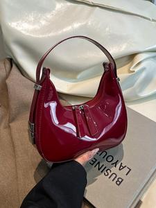 Bolso de mujer de color sólido en piel sintética, estilo clásico y a la moda, bolso de hombro versátil en forma de media luna, bolso & bolsa ideal para regalo de Año Nuevo